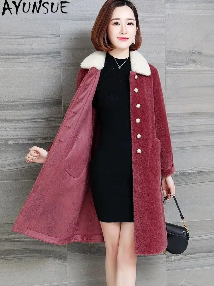 Sheep Shearing Jacket Women Autumn Winter Clothes Fur Coat 100% Wool Coats For Jackets Mink Collar Abrigo Mujer