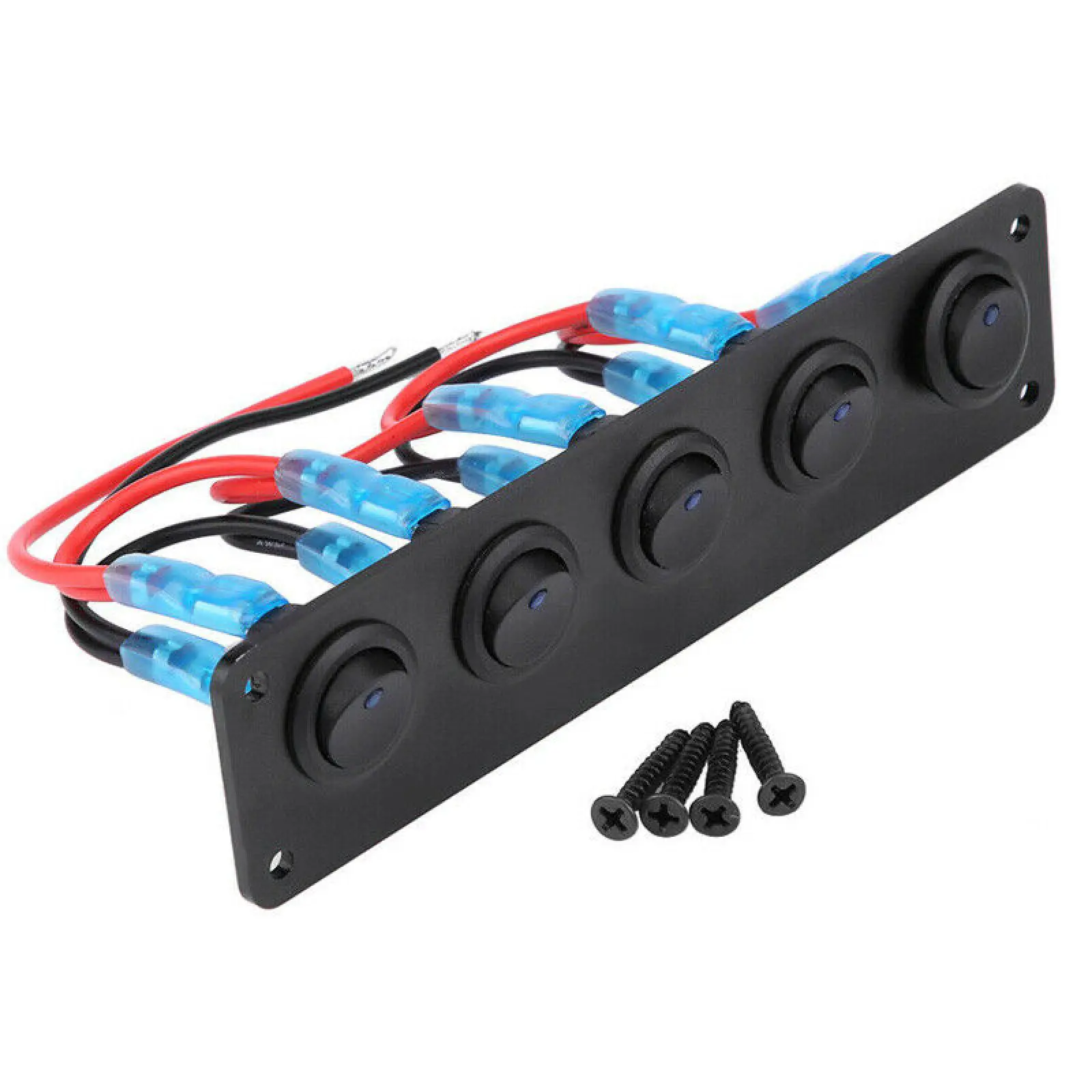 12-24 فولت 5-Way الروك تشغيل/إيقاف لوحة التبديل جولة داش الروك مجموعة دوائر كهربائية ل RV قارب يخت البحرية تبديل لوحة مفاتيح LED زرقاء