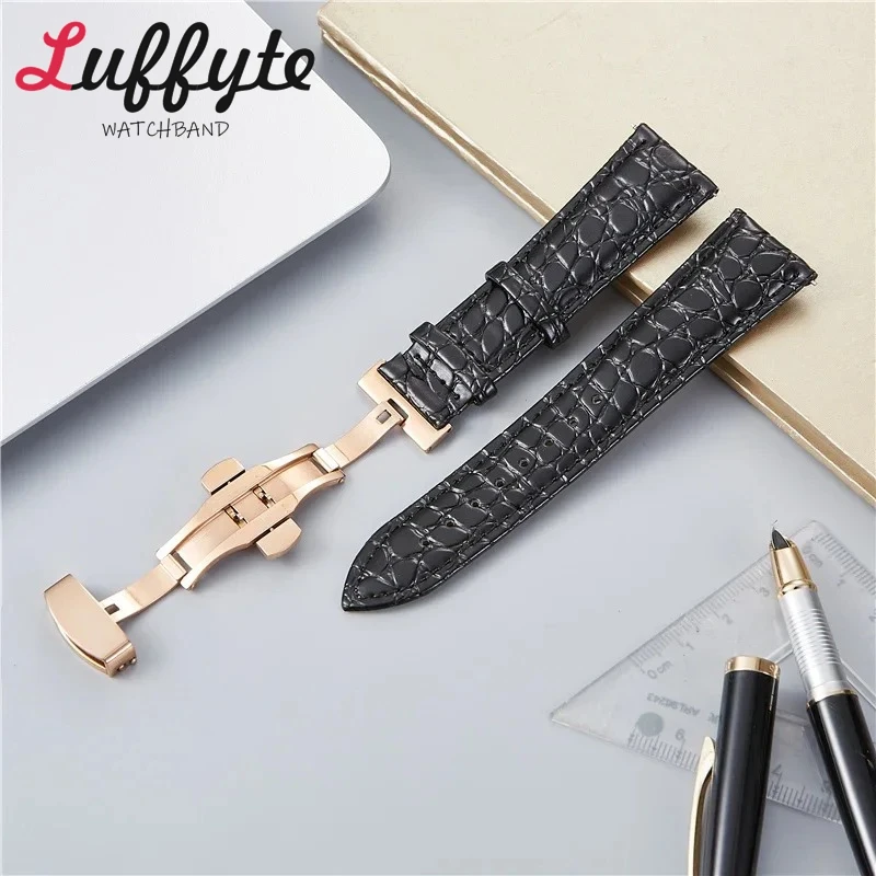 

Черный, коричневый ремешок для часов из искусственной кожи 18 мм, 20 мм, 22 мм, 24 мм, пряжка-бабочка, браслеты на запястье, ремешок для наручных часов с крокодиловым узором