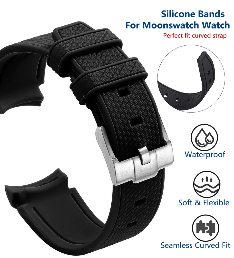 حزام سيليكون لساعة MoonSwatch 20 مم سوار بديل مطاطي لساعة Omega X Swatch Speedmaster