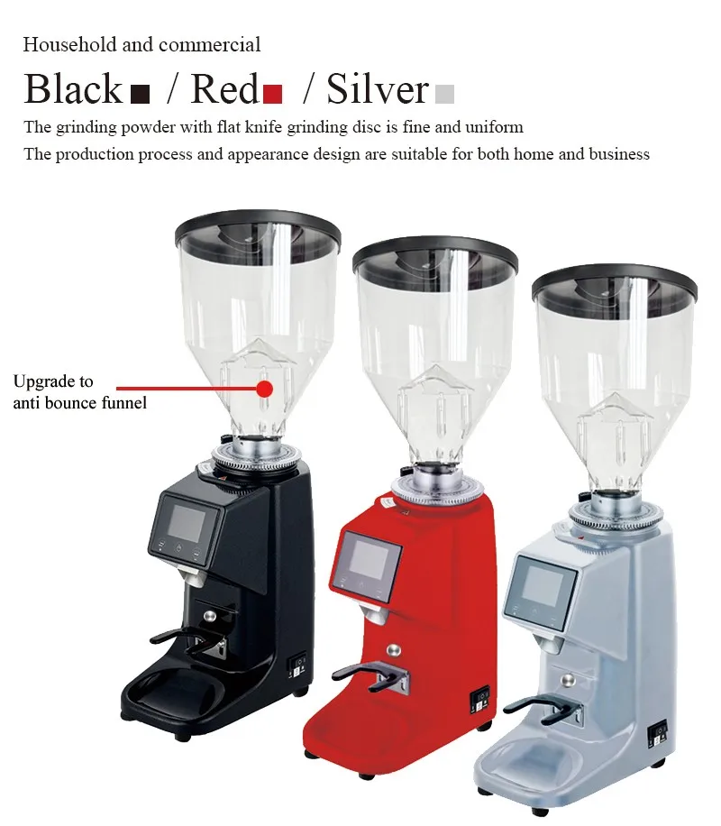 Professional Commercial Espresso Flat Burr Stainless Steel Burr Coffee Grinder 200W Electric Automatic Touch Screen Aluminum