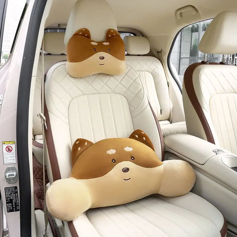 Cartoon Panda Car Seat Headrest Pillow Plush Head Protector Travel Cushion Auto Interior Accessory for Kids & Adults