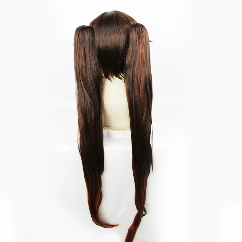 Genshin Impact Cosplay Hu Tao Pruiken Anime Game Cos 100Cm Bruine Pruik Hittebestendig Synthetisch Twee Paardenstaarten Haar