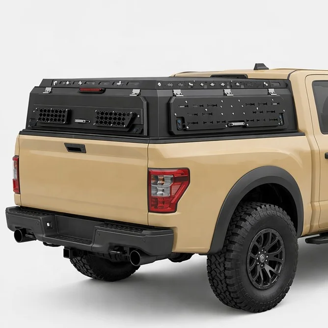 Pickup Truck Canopy Manual 3-Door Mid-Height Aluminum Alloy Heavy-Duty TITAN Waterproof Expandable Storage Hard Shell Lock
