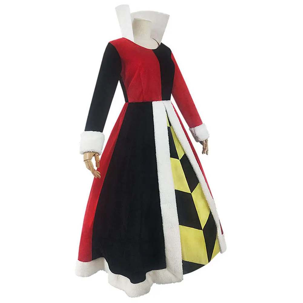 Cartoon Red Hearts Cosplay Queen Costume Women Dress Bowtie Outfits Fantasia Halloween Roleplay Carnival Party Disguise Suit