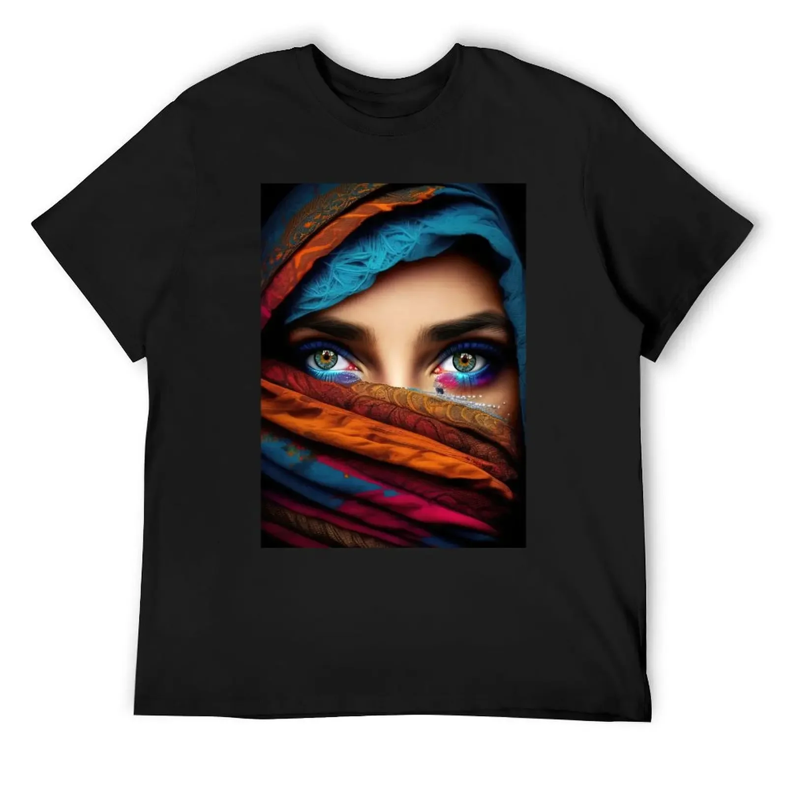 

Arabian woman with beautiful eyes and colorful veil T-Shirt Funny t-shirts custom shirt T-shirts man black t shirts for men