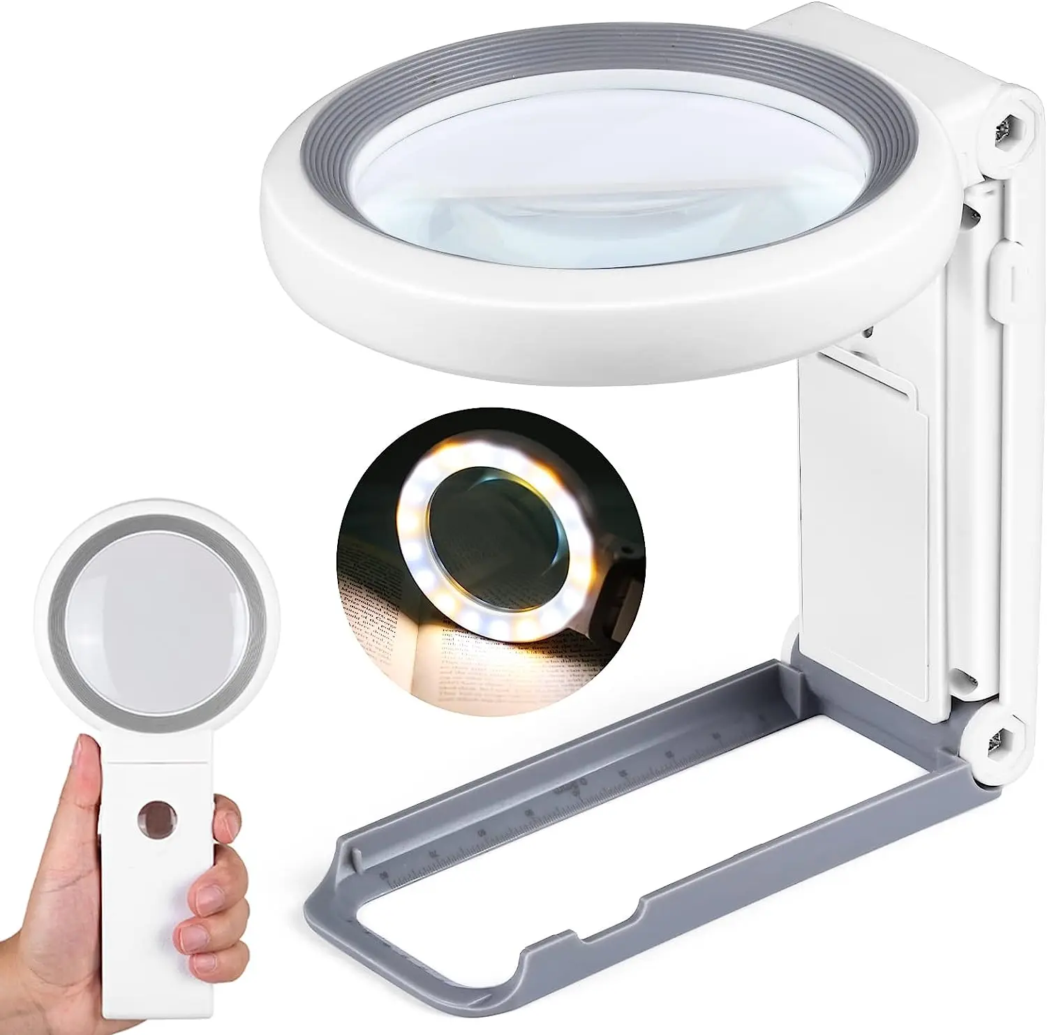 30X 10X Magnifying Glass with Light and Stand Folding Handheld Magnifying Glass 18 LED Illuminated Lighted Magnifier for Reading