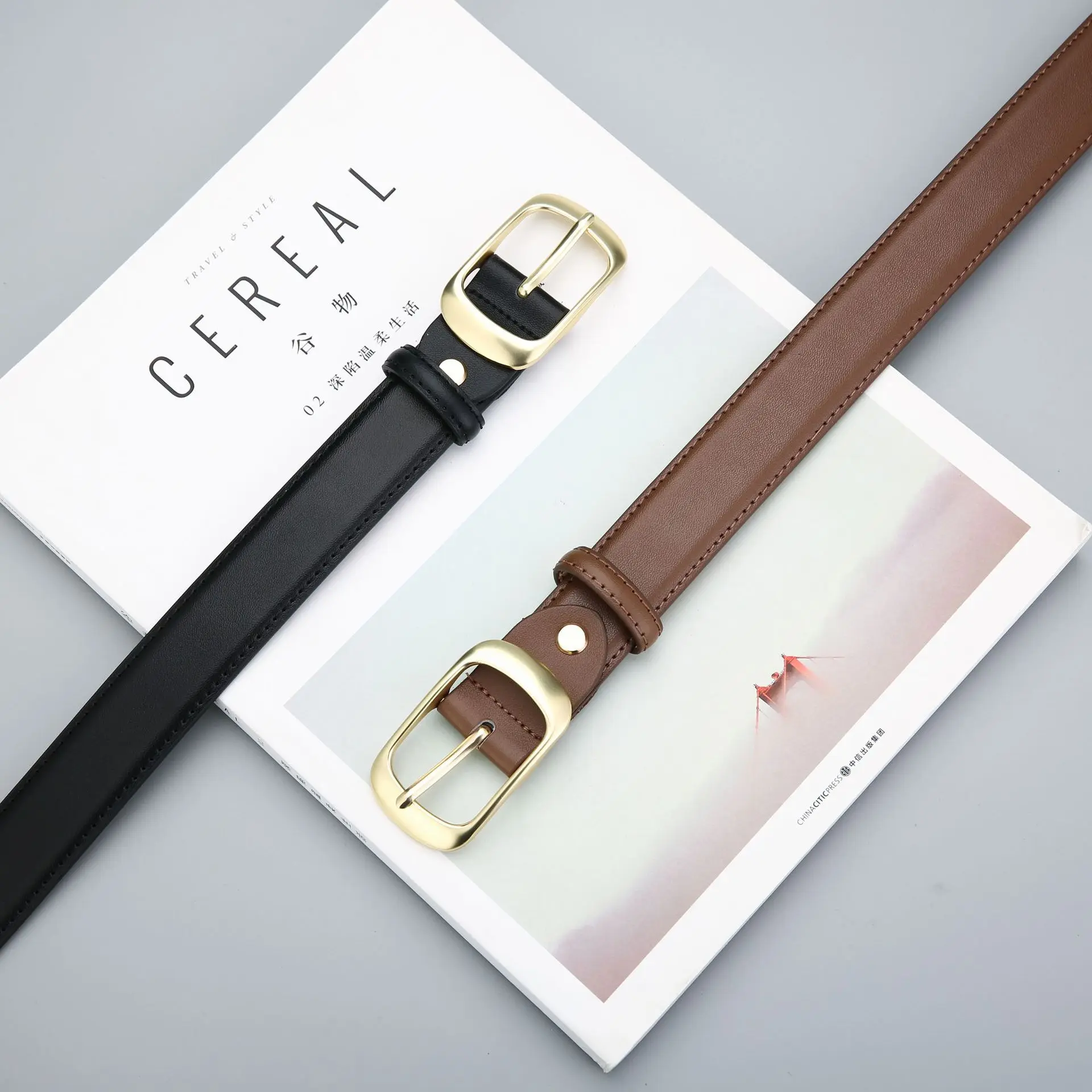 Leather Belt Versatile 2023 New Belt Women's Needle Button Fashion Decoration Jeans with Cowhide Simple