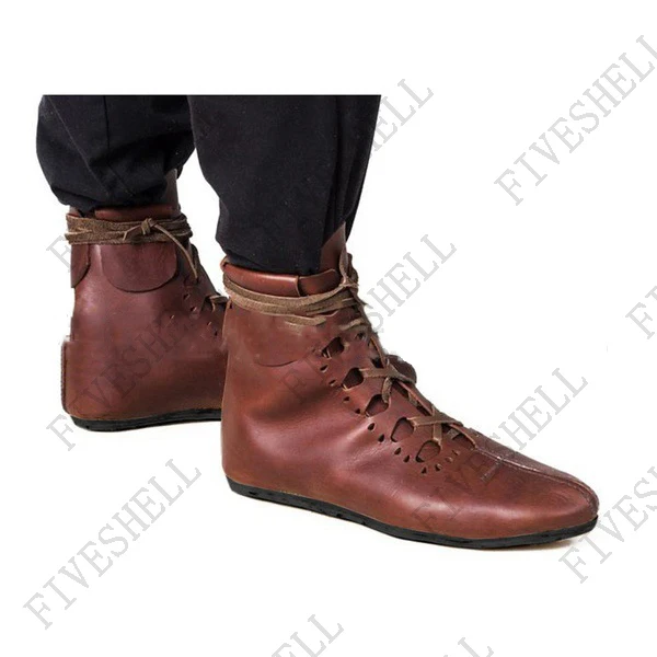 Medieval Unisex Princess Vintage Knight PU Leather Shoes Boots Halloween Carnival Viking Pirate Prince Performance Cosplay Prop