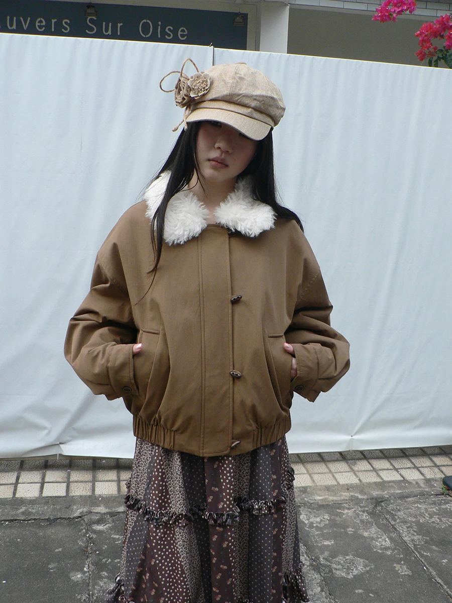 

Женская винтажная куртка Angproject с воротником на молнии, утепленная, свободного кроя, длинная