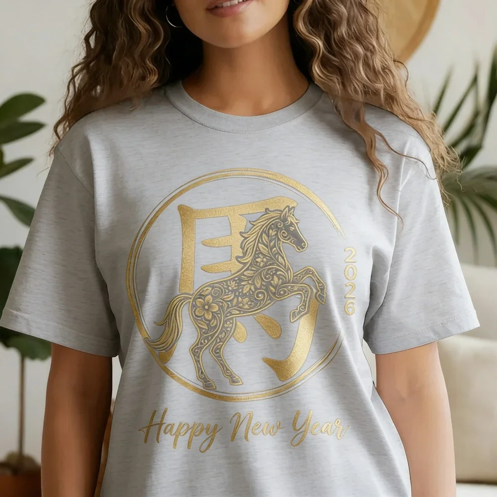 2026년 말년 티셔츠 중국 설날 셔츠 음력 말자리 꽃무늬 프린트 티셔츠 새해 복 많이 받으세요 여성 남성 패션 탑