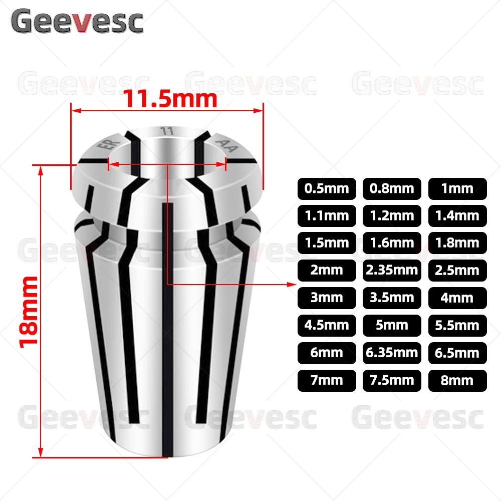 Imagem -03 - Conjunto de Mandris er Spring 0.5 mm 0.8 mm 1.2 mm 1.6 mm mm mm mm mm 3.175 er Er11