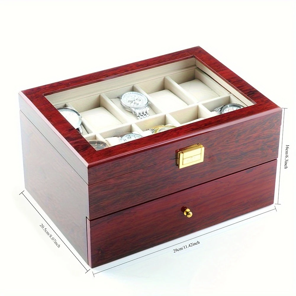 20 Slots Wooden Watch Box Case Glass Wine Red Piano Finish Baking Varnish Craft Wood Watch Boxes Organizer Storage Holder Gifts