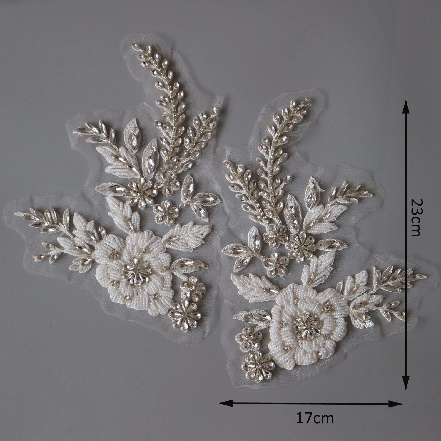 2pc/pair Luxury glass rhinestone beaded patches for clothes DIY sew on flower appliques for wedding dresses embroiderd applique