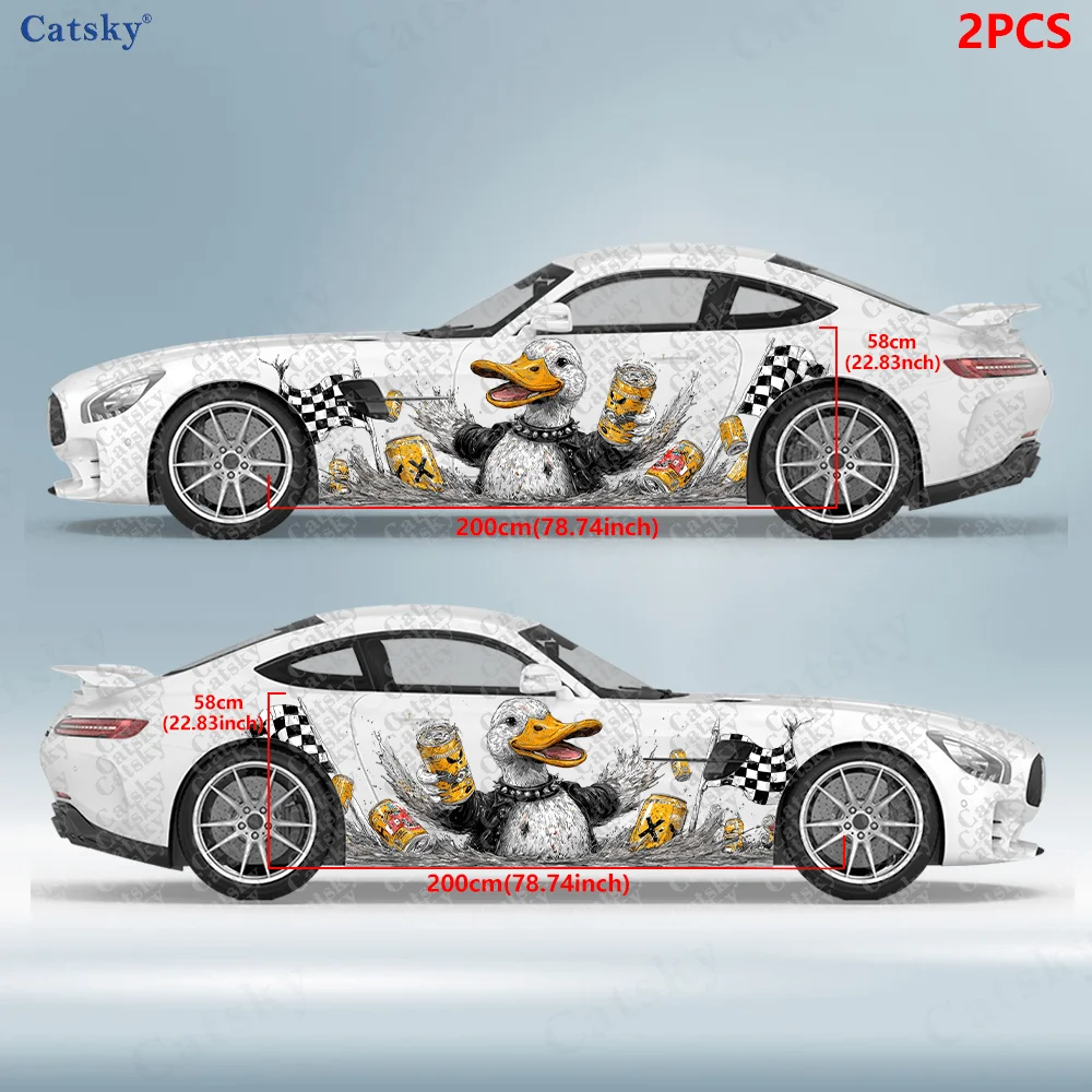 2pcs Black and white checkered flag, yellow duck sticker, suitable for cars and trucks, durable, fade-resistant, easy to install