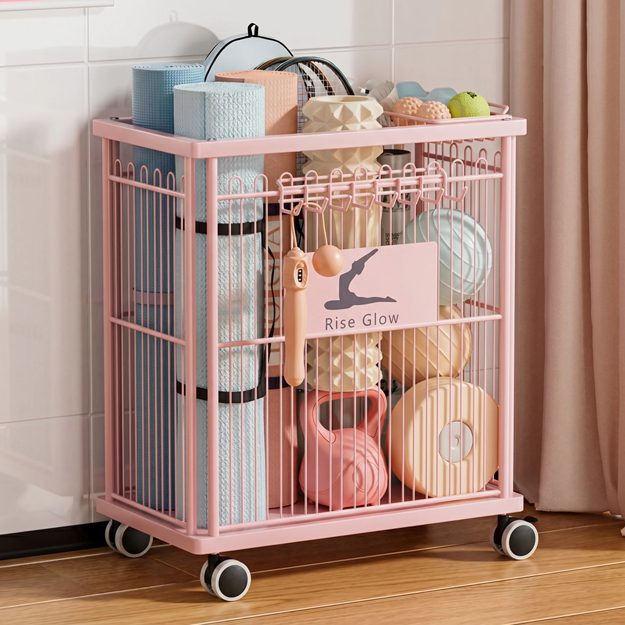 Yoga mat storage basket Fitness sports equipment storage rack Basketball badminton pot Dumbbell tool storage rack