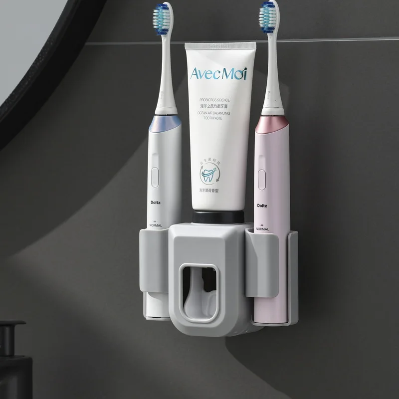 Wall Mounted Automatic Toothpaste Dispenser Double Hole Electric Toothbrush Holder Toothbrush Organizer Bathroom Accessories