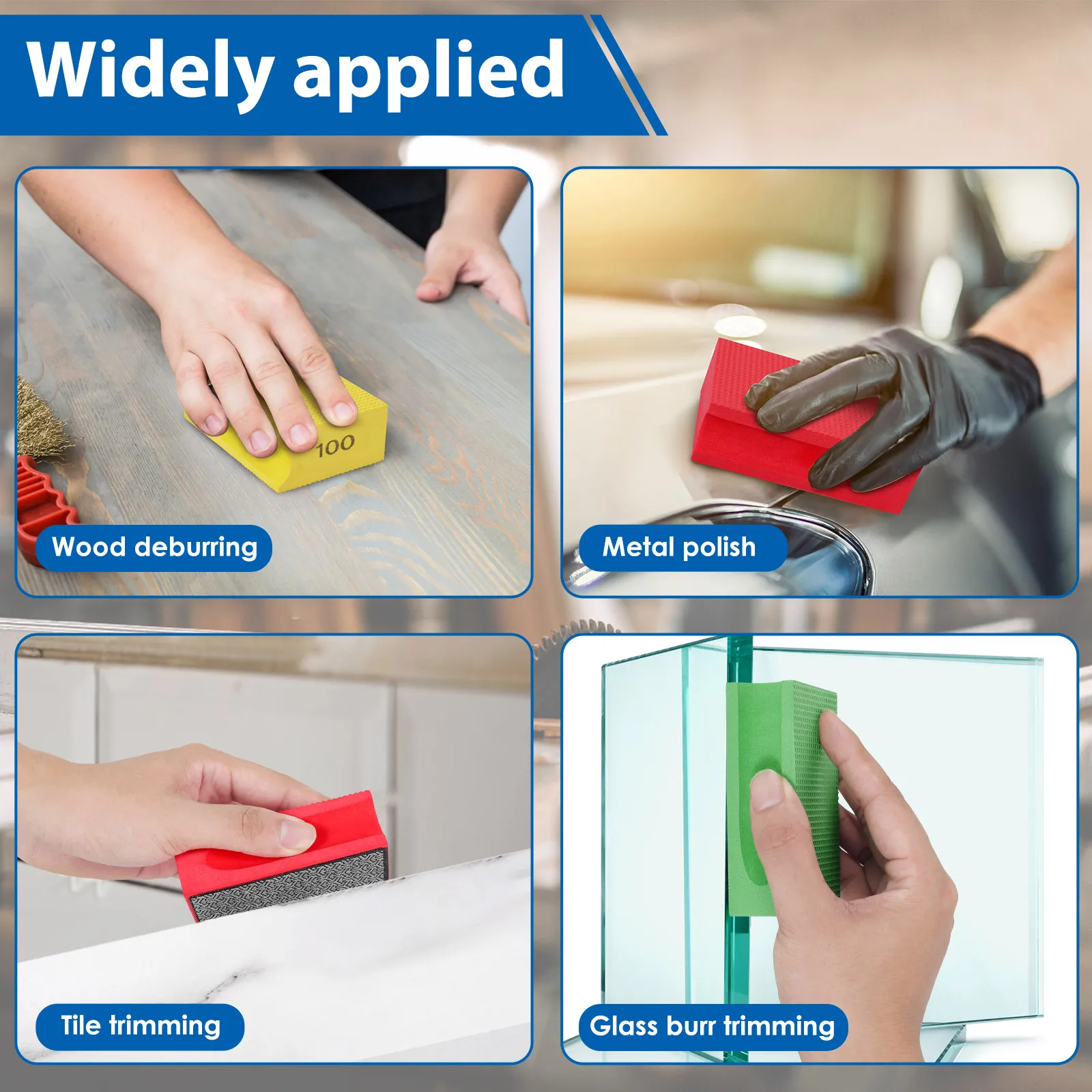 4pcs Diamond Hand Polishing Plates Reusable Hand Polishing Pad Kit 60/100/200/400 Grit Cutting Sand Block Kit