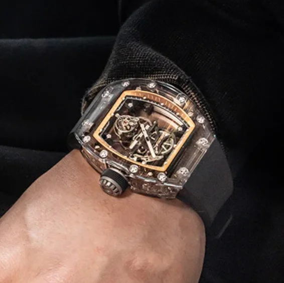 Reloj CRONUSART Tourbillon para hombre, caja de zafiro, reloj de pulsera mecánico Tonneau de 50mm, correa luminosa de goma fluorada, esfera con mecanismo al descubierto