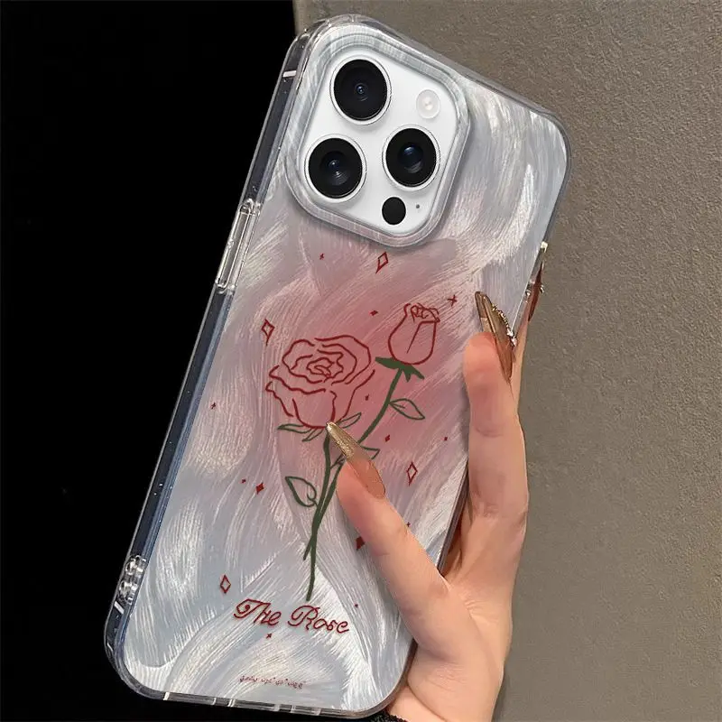 

Прозрачный художественный чехол из пряжи с розовым пером для iPhone 16, 15, 14, 13, 12, 11 PROMAX XSXR 7, 8 Plus, мягкий силиконовый чехол для телефона