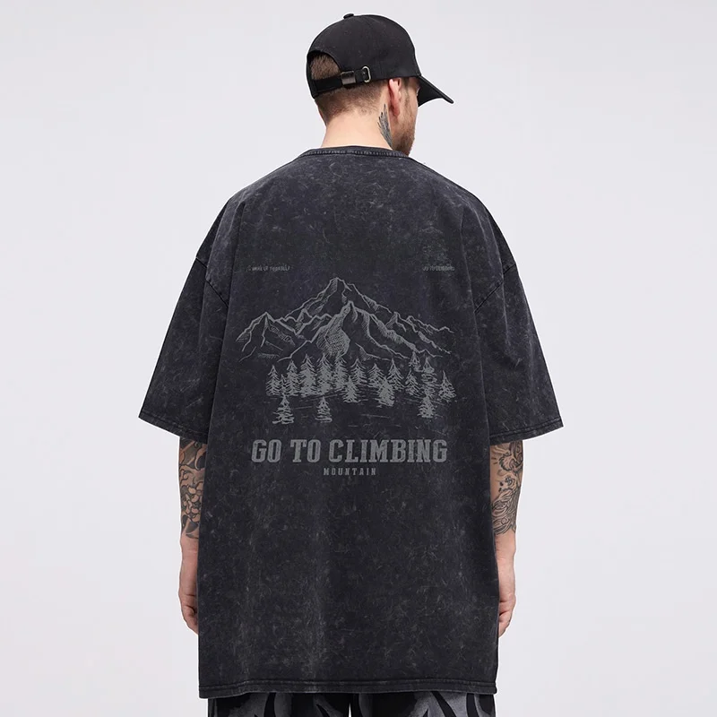 

Мужская летняя модная хлопковая футболка оверсайз в стиле ретро, плотная (300 г), с эффектом потертости, свободного кроя