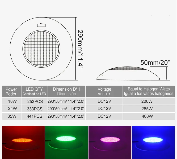 

HOTOOK Manufacturer Wall Mounted AC/DC12V RGB Remote Control 18W 24W 35W Swimming Pool Light Led Underwater IP68 Waterproof