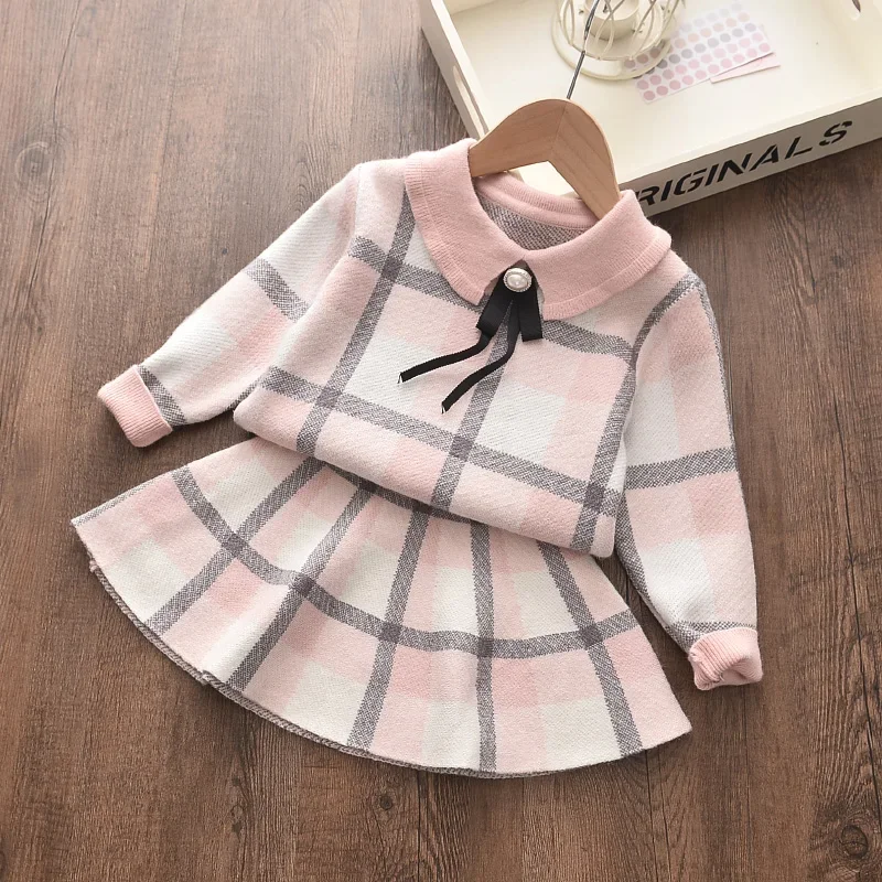 Girls Winter Clothes Set Autumn Plaid Sweater Cardigan and Skirts 2Pcs Baby Girls Clothes Outfits for Children ClothingChristmas