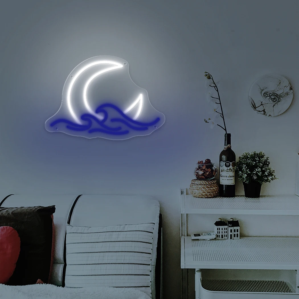 Moon Clouds Neon Signs Light,LED Atmosphere Lighting with Base,Wall Lamp for Birthday, Party, E-sports Room,, Christmas Decor