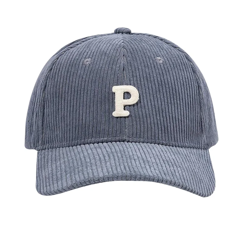 Classic Japanese and Korean baseball cap Striped letter P hard top street autumn/winter corduroy cap with curved brim for lovers