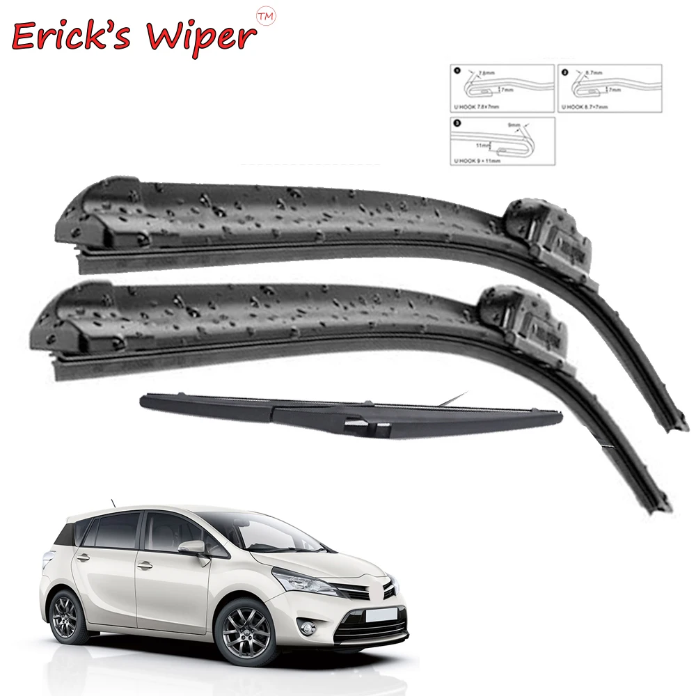 Erick\'s 와이퍼 전면 및 후면 와이퍼 블레이드 세트 키트, Toyota Verso 2009 - 2019 앞유리 창 브러시, 26 인치 + 16 인치 + 12 인치