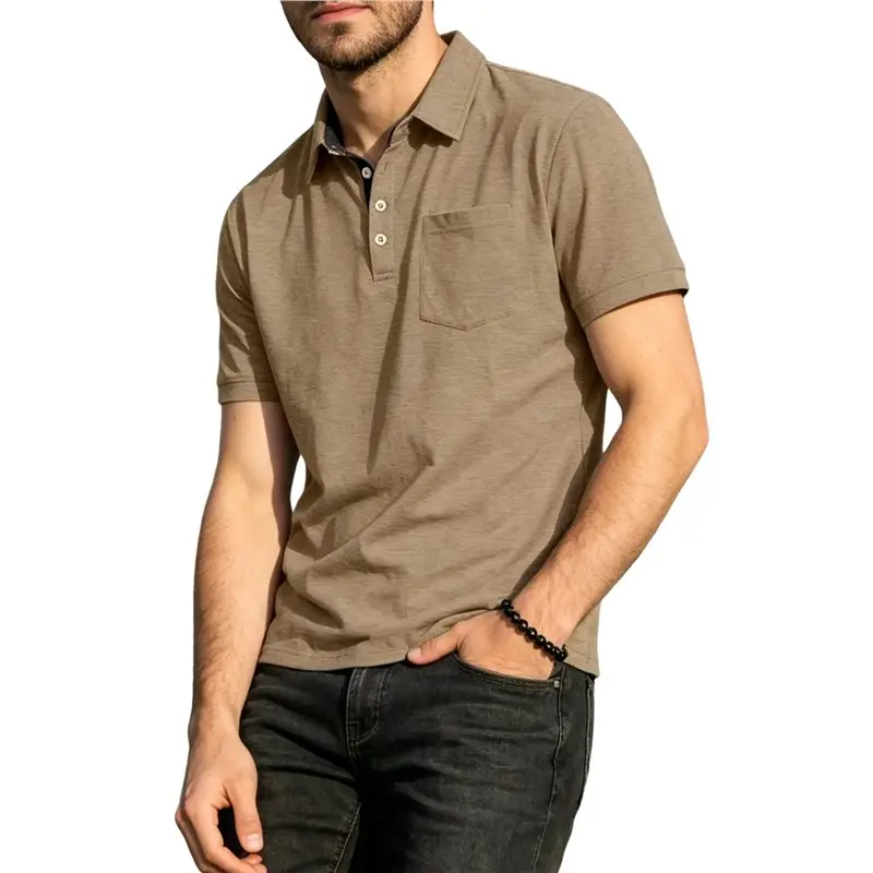 Mens Collared Shirts Short Sleeve Casual Summer Shirts Classic Collared Golf Shirt With Pocket Ash Gray Camel S