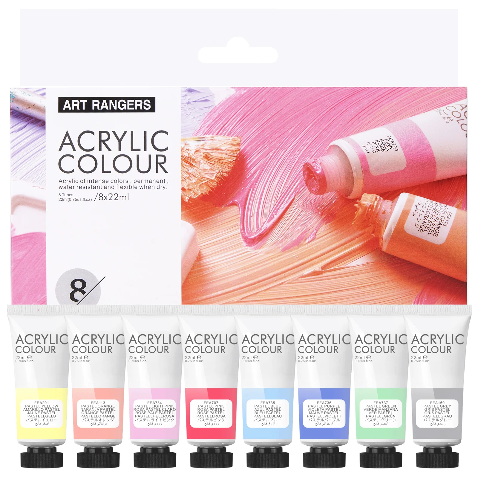 LIGHTWISH Acrylic Paint, Set of 8 Colors, 22ml Tubes, Rich Pigments, Non-Fading, Non-Toxic Paints for Artist & Hobby Painters