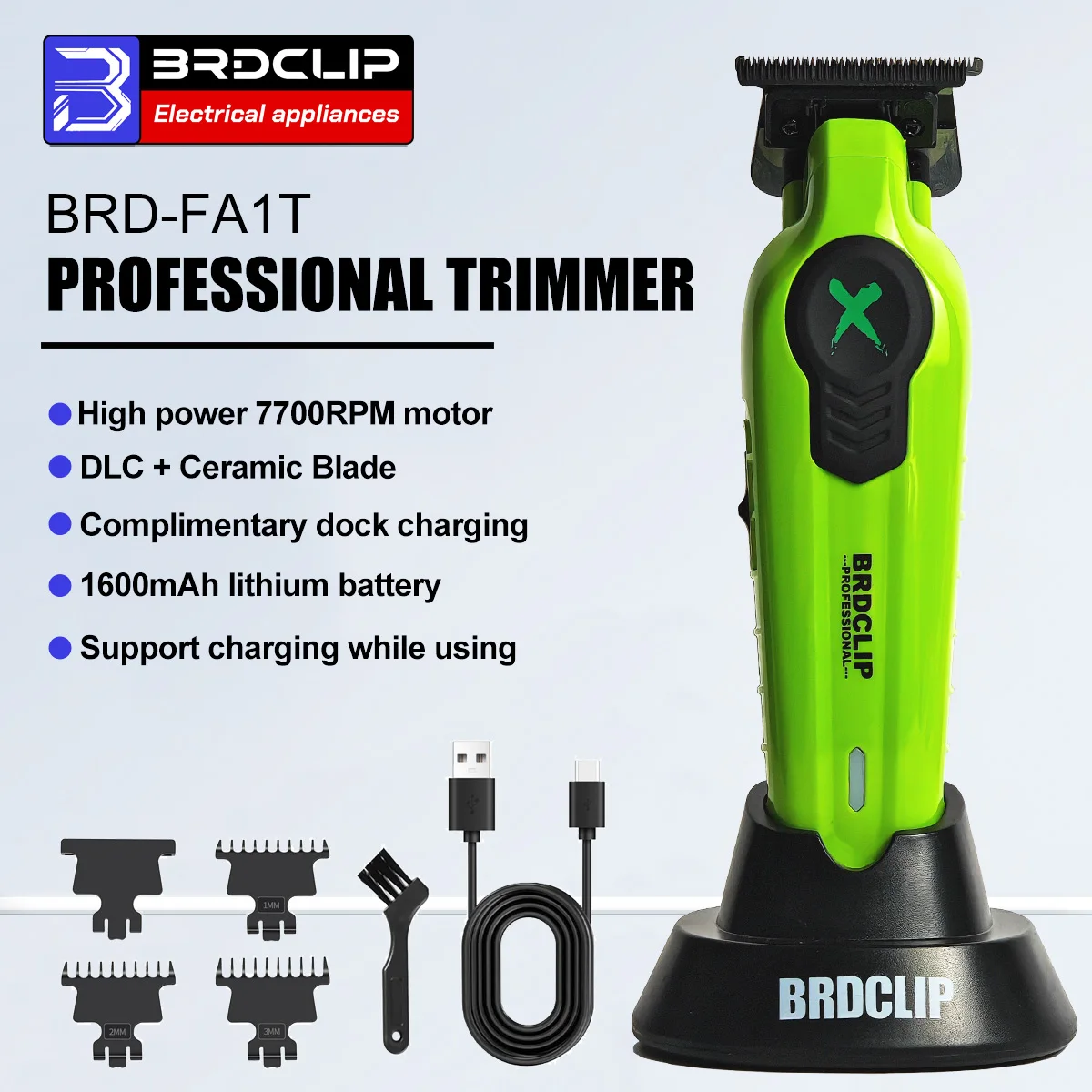 

Профессиональный Зеленый парикмахерский триммер BRDCLIP FA1T, Парикмахерская резьба, градиентная отделка, электрическая Мужская Беспроводная Машинка для стрижки волос