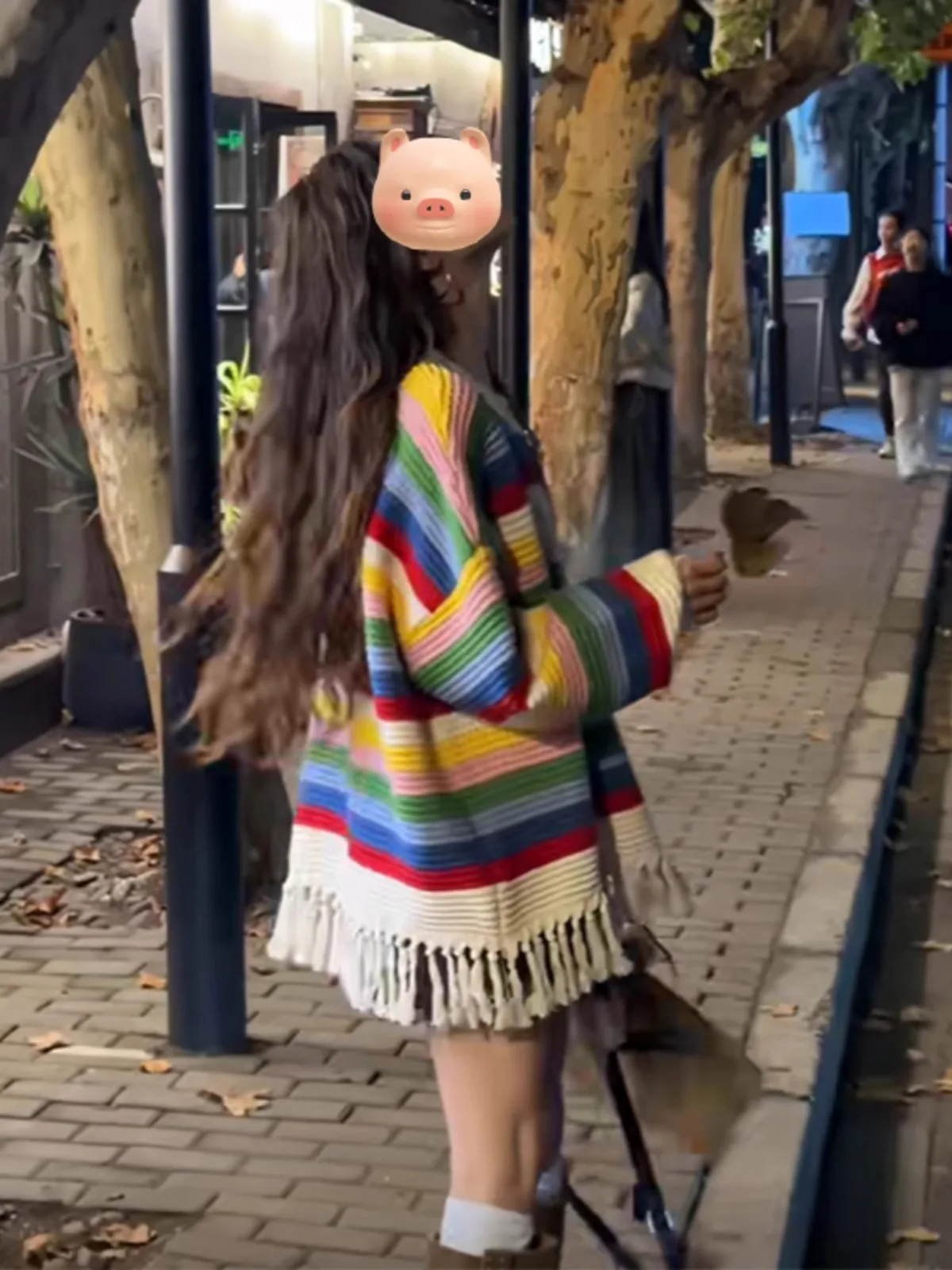 

Rainbow Striped Color Blo Tassel Knit Sweater Women's Loose Mid-Length Spring Korean Sle Lazy Faion Knitted Top