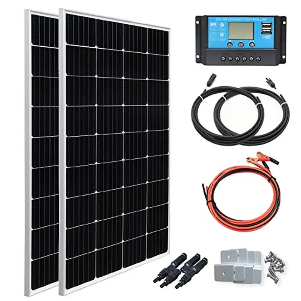 300W Monocrystalline Solar Panel Kit 12V Off-Grid System with 30A Charge Controller Extension Cable RVs Boats Street Lights