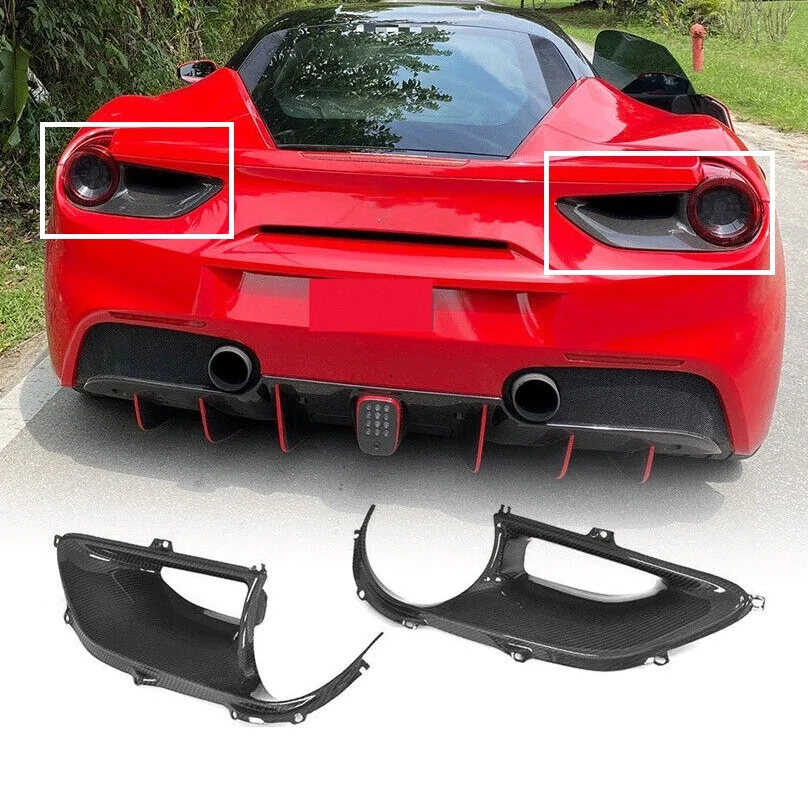 Real Carbon Fiber Rear Fog Tail Light Cover Trim Fit For Ferrari 488 GTB Spider 2015-2017