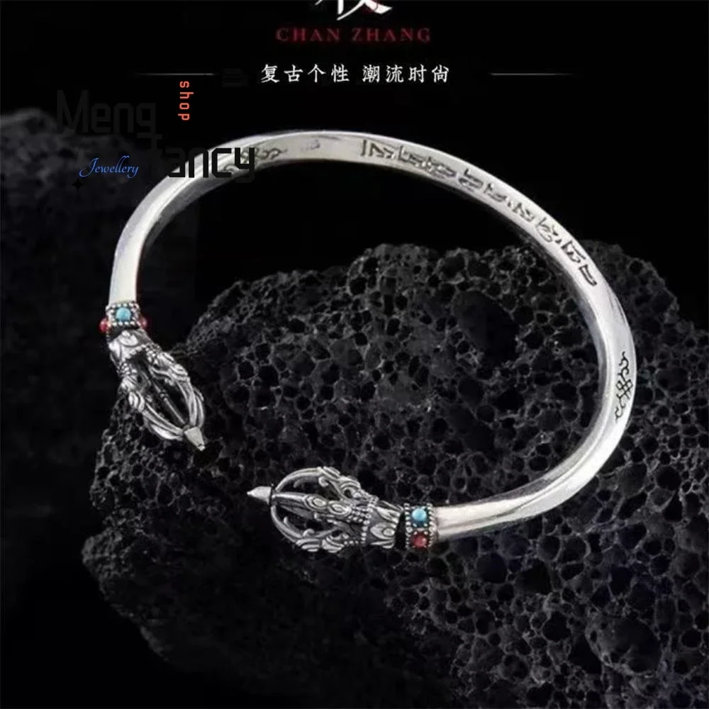 Six Character Chant Zen Staff Bangle Men Retro Adjustable Simple Elegant High-grade Exquisite Handicraft Luxury Quality Jewelry