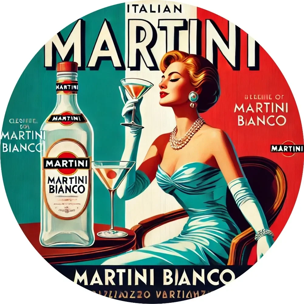 1 Stück 20,3 x 20,3 cm Vintage Martini Bianco Cocktail-Aluminium-Wandkunst – Metallschild mit elegantem Damen- und Getränkedesign, einfach aufzuhängen für Zuhause