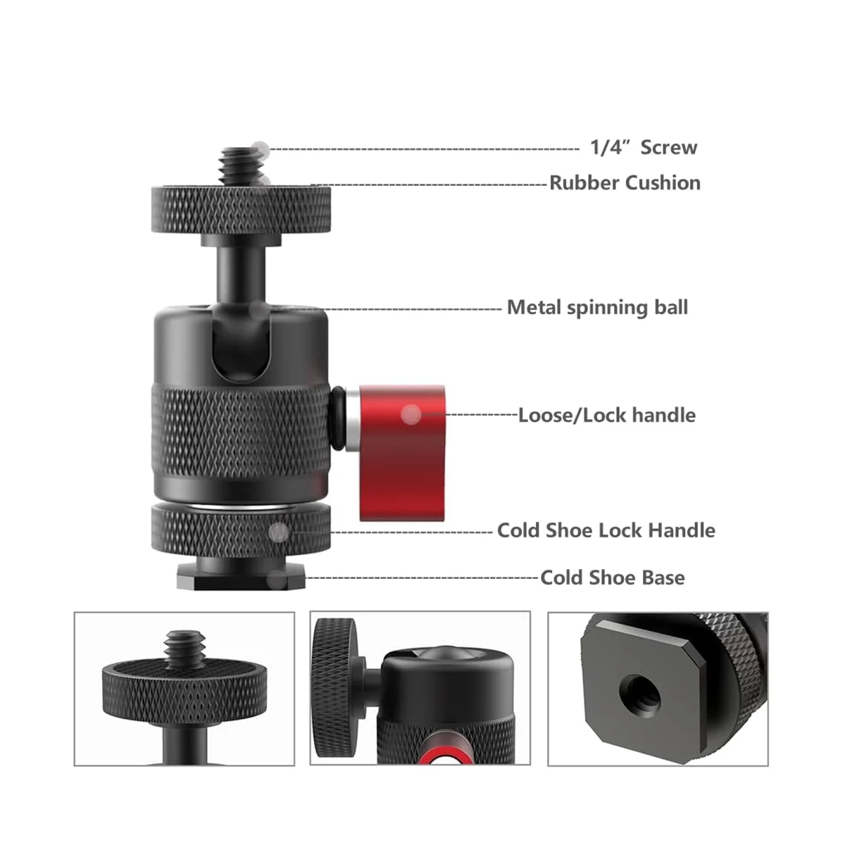 Mini Tripod Ball Head Swivel Ball Head 1/4Inch Removable Cold Shoe Mounts Adapter for DSLR Camera Monitor Camera Parts