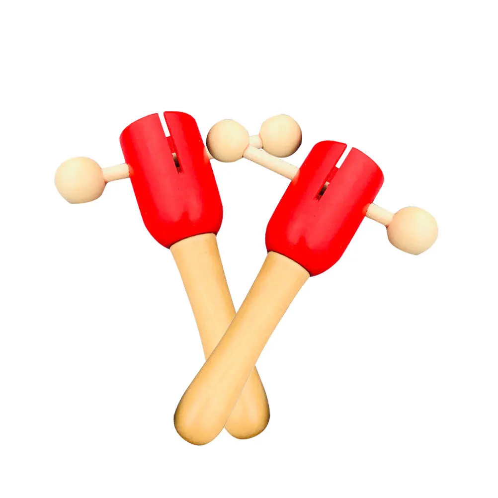 2 pçs de madeira bebê handbell instrumento musical educação precoce aperto de mão chocalho brinquedo estimular coordenação da visão auditiva