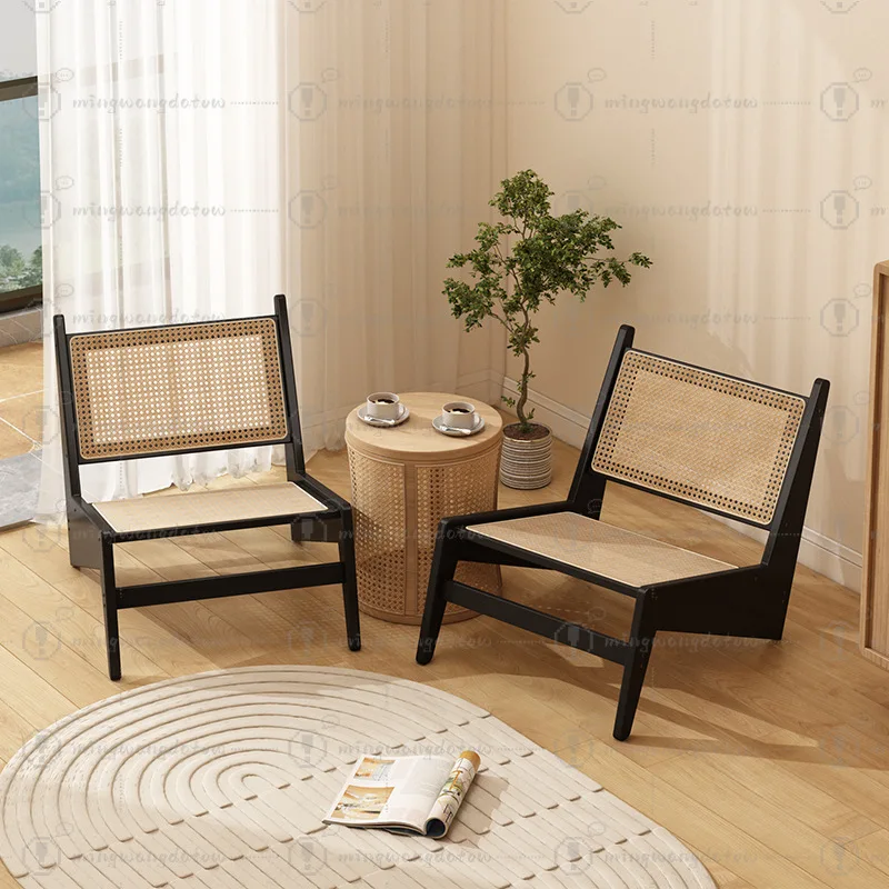 Rattan Woven Leisure Chair, Retro Single Sofa Chair for Living Room, Balcony & Office