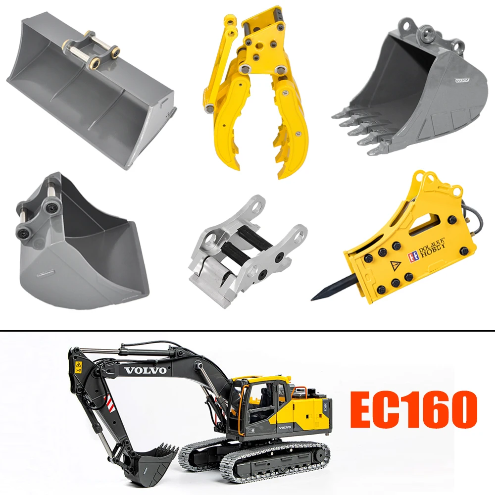 Double E EC160E Metal Quick Hitch Coupler/ Big Bucket/ Gripper/ Hammer for RC 1:14  E010 E111 Hydraulic Excavator Model