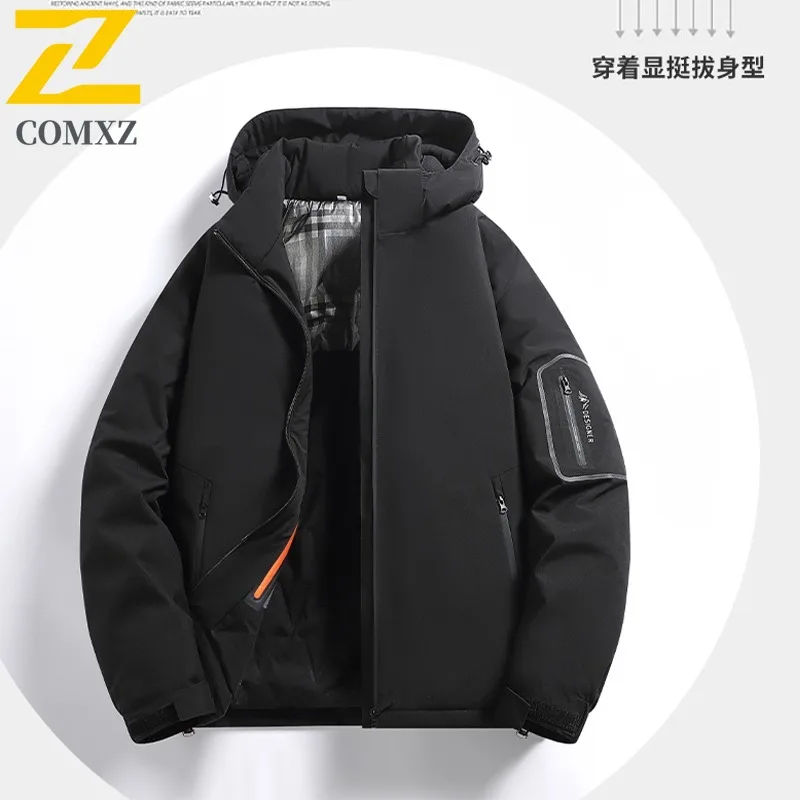 COMXZ Men Winter Cotton Coat Plus Size Loose Fit Casual Hooded Sports Windproof Jacket Graphene Hiking Thermal Leisure Outerwear