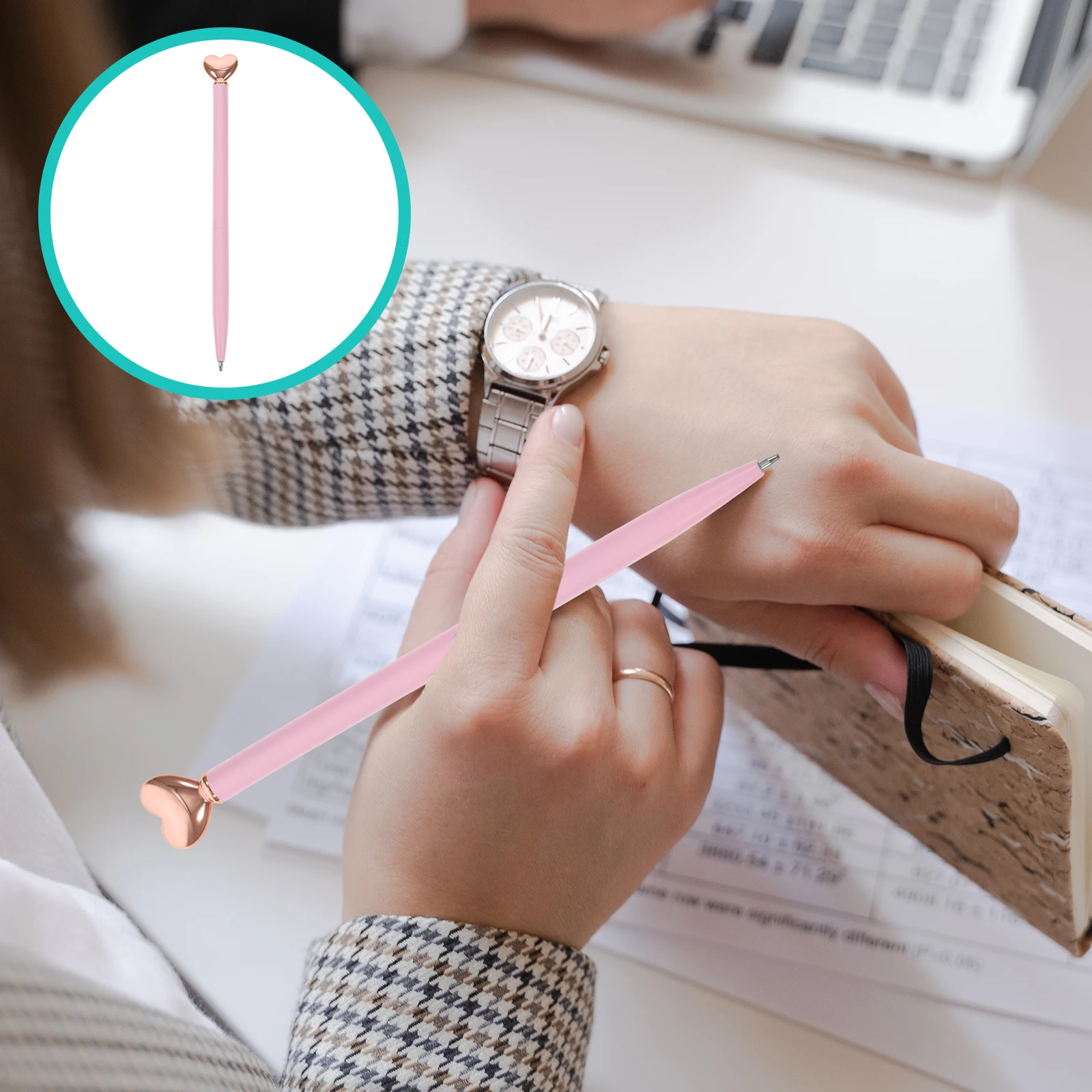 12 Pcs Metal Ballpoint Pen Heart Shaped Pens Portable Ink Adorable Pink Student Writing Man