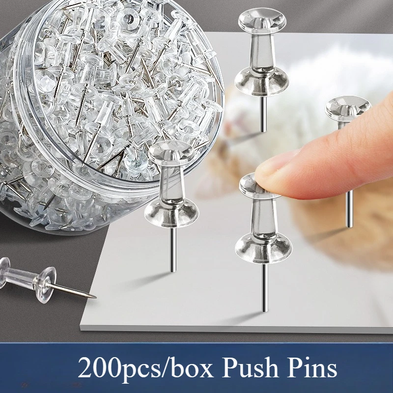 

200pcs/set Transparent Plum Blossom Push Pins INS Clear Thumb Tacks for Photo Wall Flat Head Drawing Pins for Bulletin Board