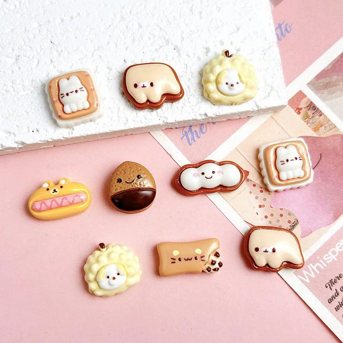 Cute Cartoon żywica seria biszkoptów zawieszki do paznokci Kawaii zwierzęce wyrażenia Cookie zdobienie paznokci dekoracje Manicure DIY akcesoria