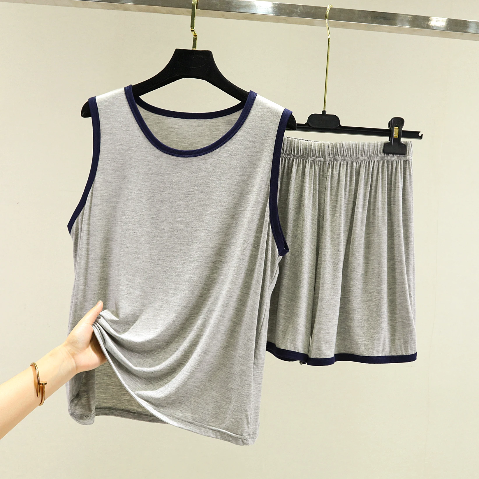 Conjunto de orts e Regata Modal F de Verão, Casual, Solto, Tamanho Plus, Confortável e Respirável em Mistura de Aodão