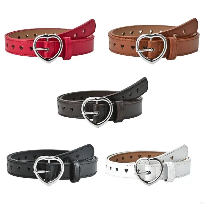 

H9ED Kids Waist Belts for Jeans Pants Metal Heart Buckle Belt for Schoolgirls