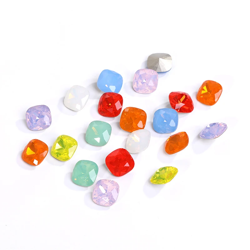 10mm Opal Series Cushion Rhinestones Glitter Glass Nail Charms Blue Red Beads jewelry Making Decoration Diamond Stones