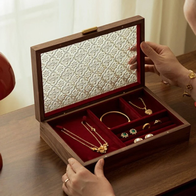 Solid Wood Jewelry Box Luxury Jewelry Storage Boxes Wedding Necklace Ring Case Multifunctional Household Desktop Organizer Cases